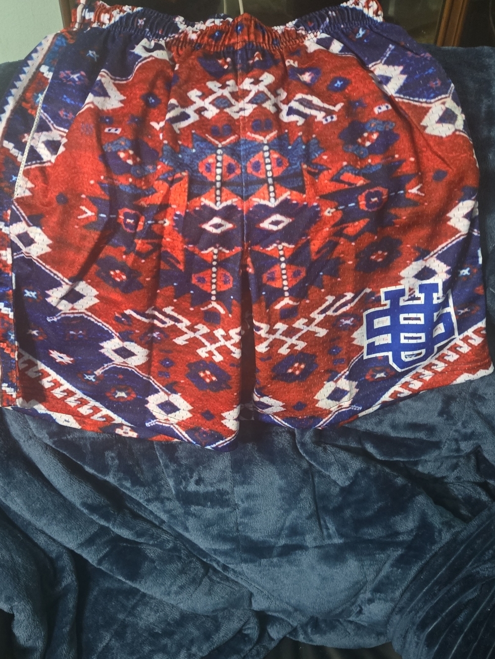 Men's Athletic Shorts - Red & Blue Aztec Print